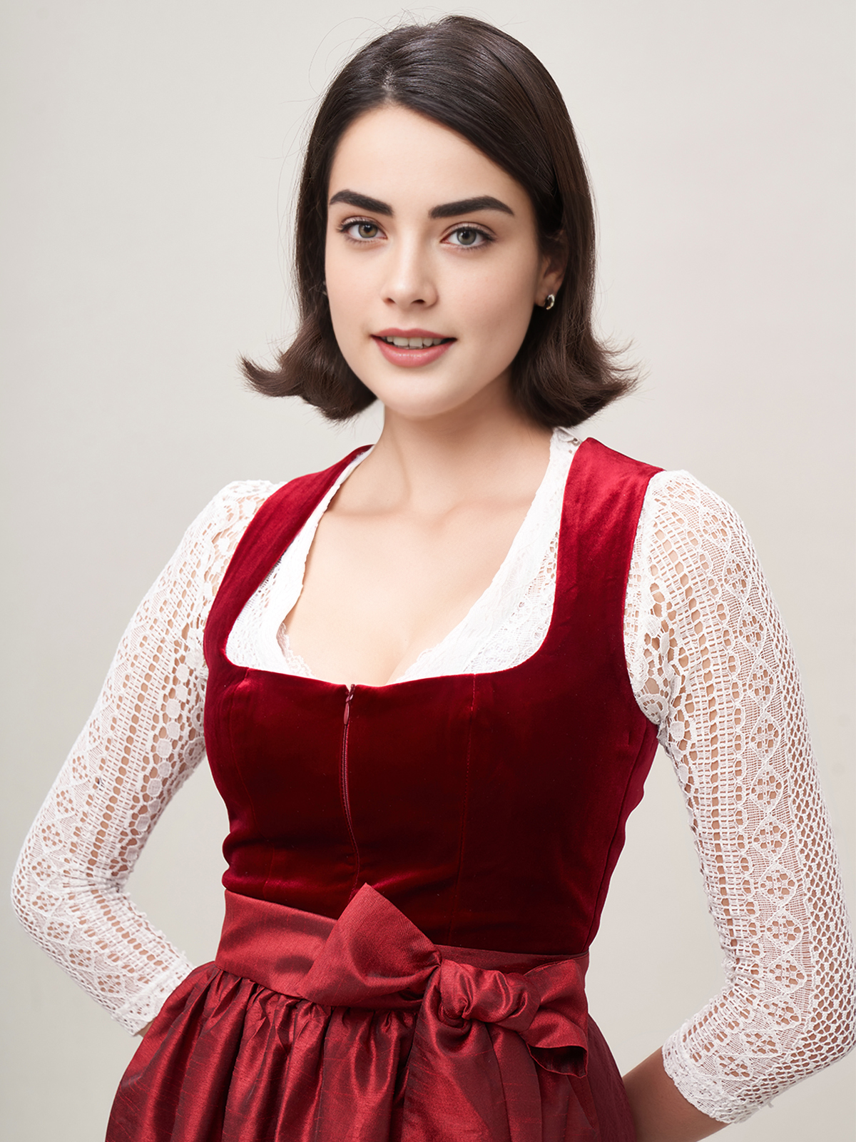 Grünes Dirndl Samt in eleganter Pose