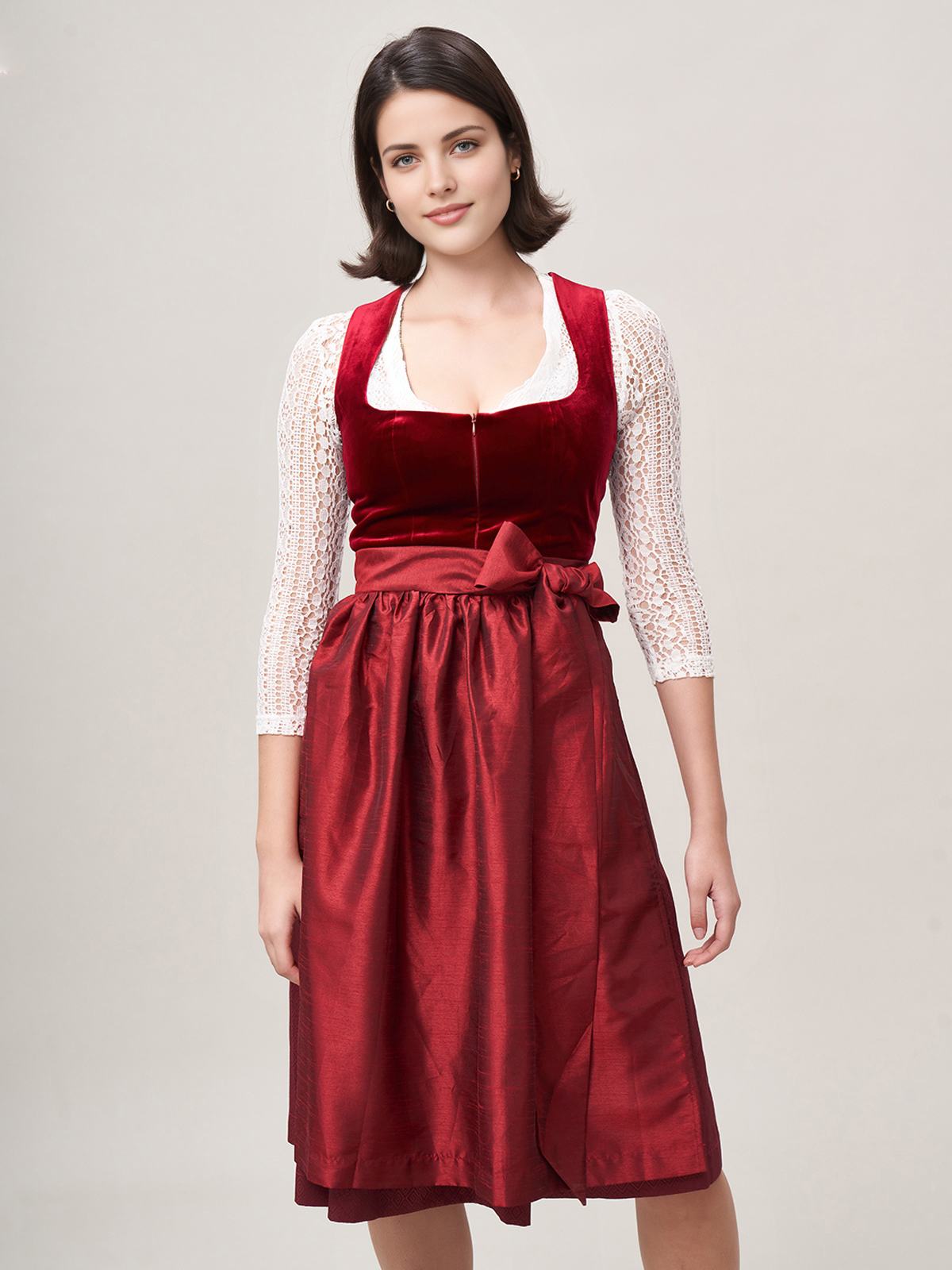 Dunkel blaues Dirndl mit floralen Details