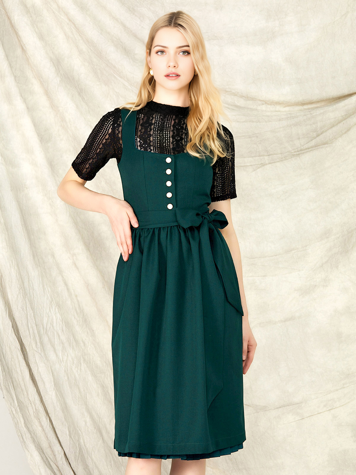 Samt Dirndl Beige in Grün