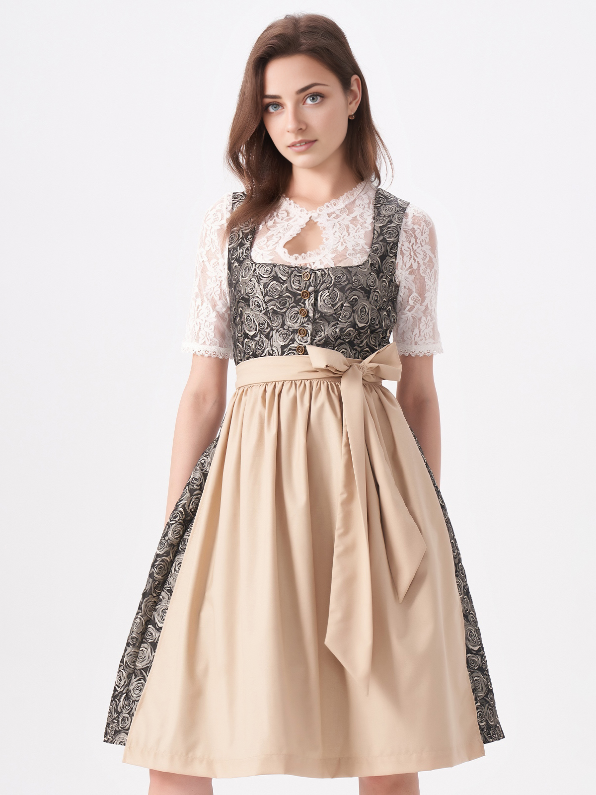 Schwarze Dirndlbluse langarm mit gelbem Dirndl