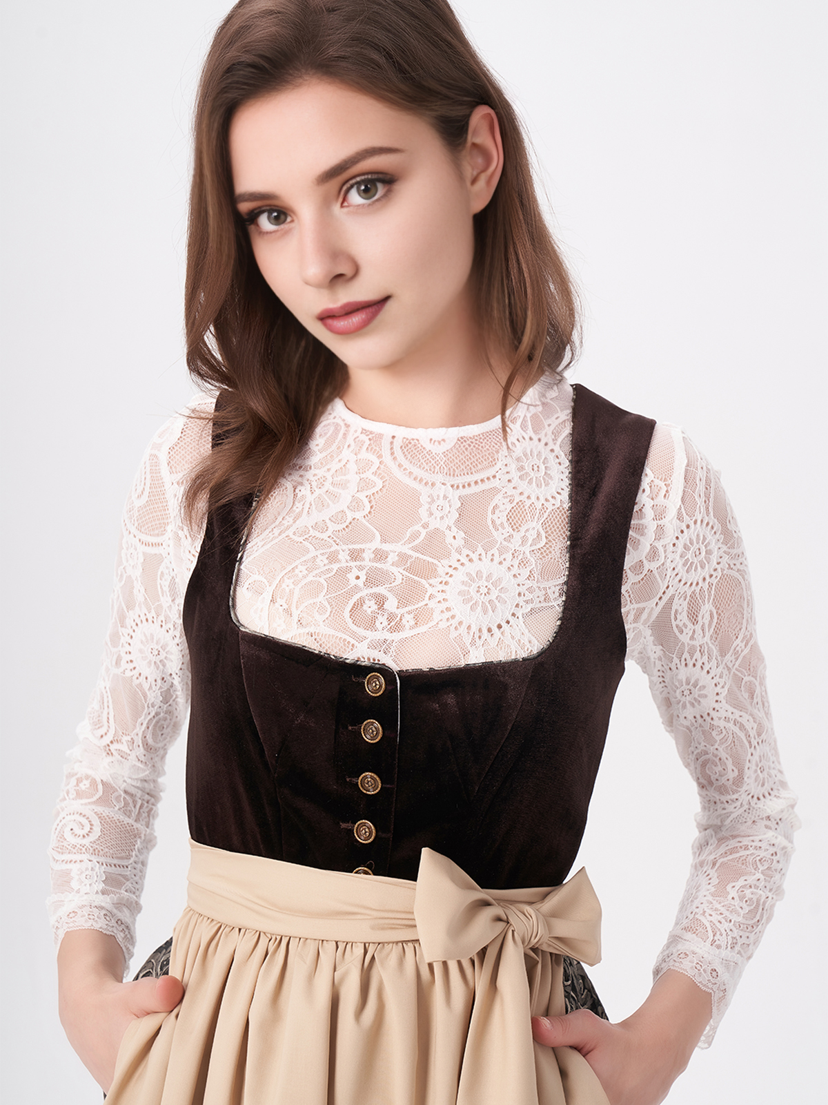 Dirndl zum Knöpfen in Braun