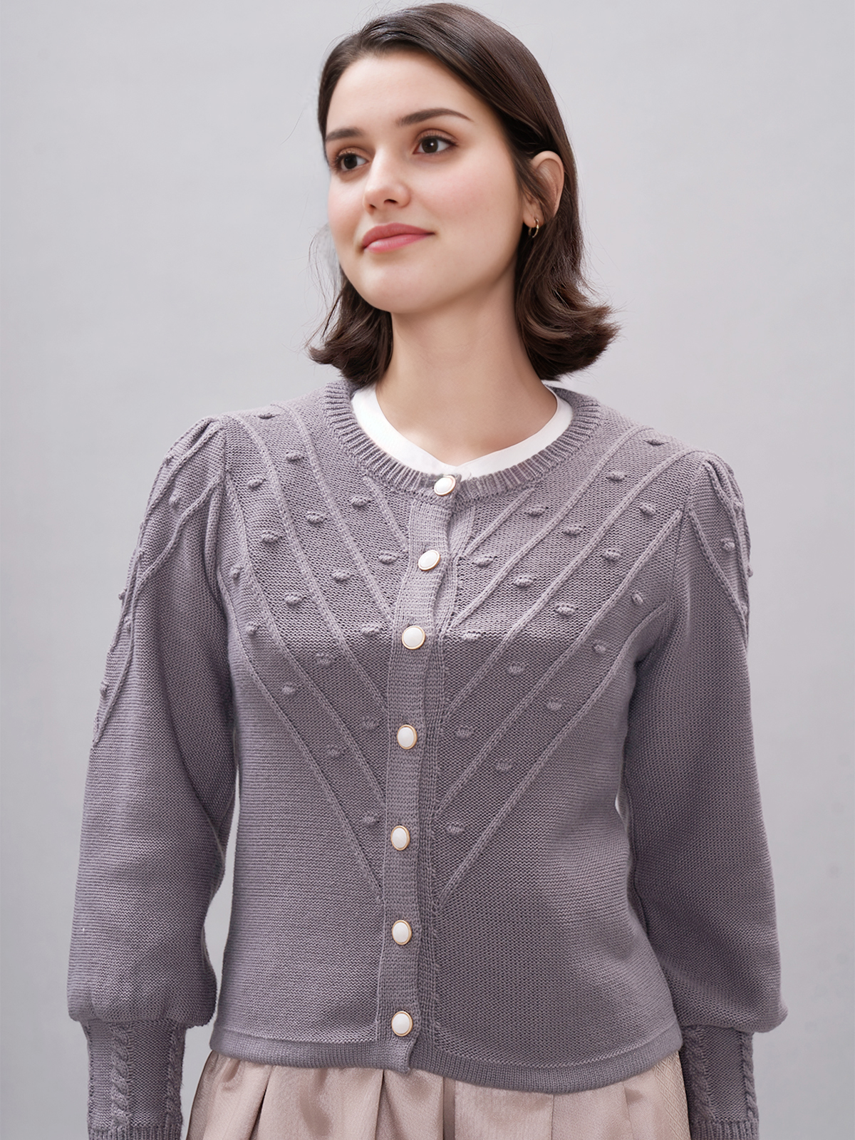 Dirndl Creme Beige mit grauem Strick